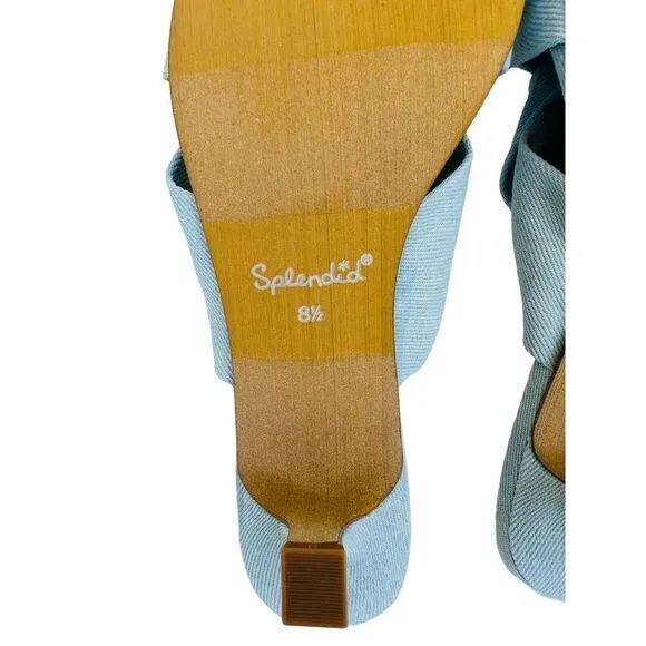 Splendid Women's Hannah Kitten Heel Sandals Light Denim Blue Fabric‎ 8.5 M NWB