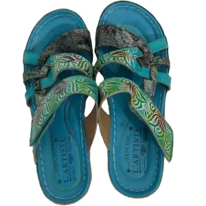 Spring Step L’Artiste Women’s Bright Turquoise Self Adhesive Closure Sandals 38