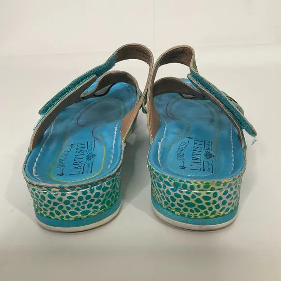 Spring Step L’Artiste Women’s Bright Turquoise Self Adhesive Closure Sandals 38