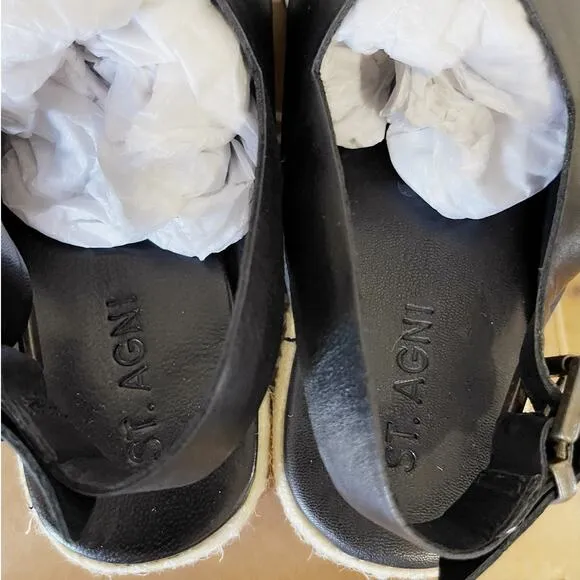 ST. AGNI NWT Basque Cross Strap Leather Espadrille Sandals in Black Size 11