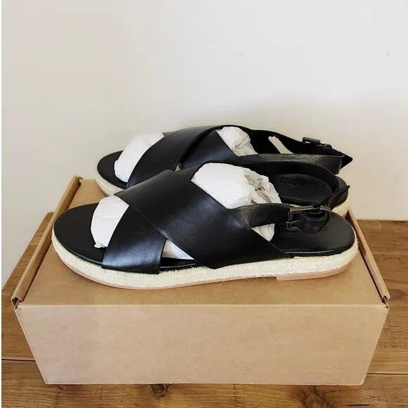 ST. AGNI NWT Basque Cross Strap Leather Espadrille Sandals in Black Size 11