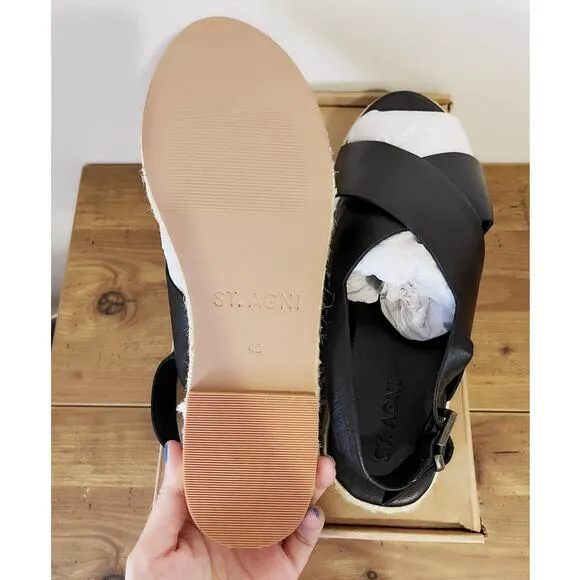 ST. AGNI NWT Basque Cross Strap Leather Espadrille Sandals in Black Size 11