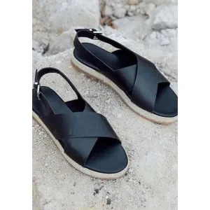 ST. AGNI NWT Basque Cross Strap Leather Espadrille Sandals in Black Size 11