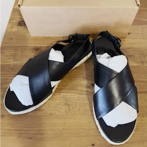 ST. AGNI NWT Basque Cross Strap Leather Espadrille Sandals in Black Size 11