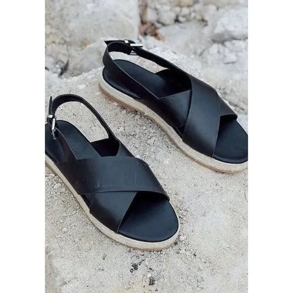 ST. AGNI NWT Basque Cross Strap Leather Espadrille Sandals in Black Size 11