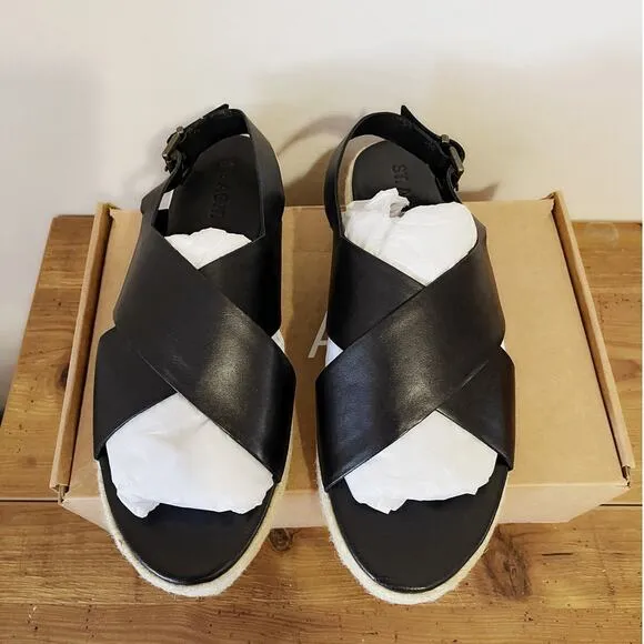 ST. AGNI NWT Basque Cross Strap Leather Espadrille Sandals in Black Size 11