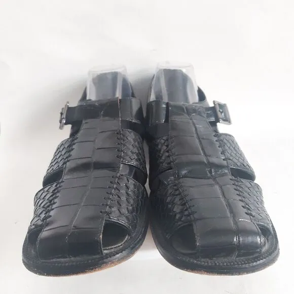 Stacy Adams Black Woven Leather Fisherman Sandals Size 12 Huarache Silver Buckle