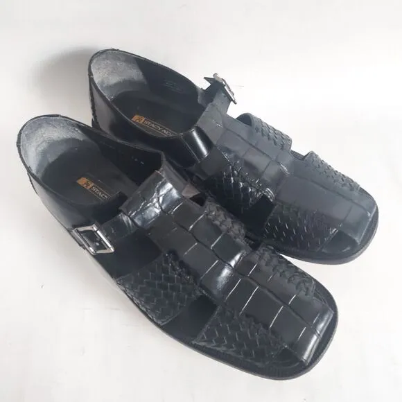 Stacy Adams Black Woven Leather Fisherman Sandals Size 12 Huarache Silver Buckle