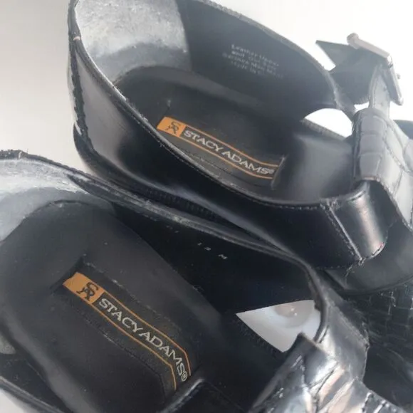 Stacy Adams Black Woven Leather Fisherman Sandals Size 12 Huarache Silver Buckle