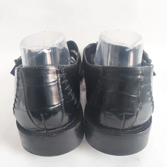 Stacy Adams Black Woven Leather Fisherman Sandals Size 12 Huarache Silver Buckle