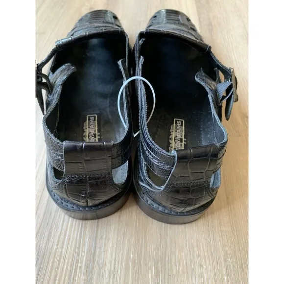 Stacy Adams Mens Black Crocodile Print Leather Sandals Shoes Sz 12m Fisherman