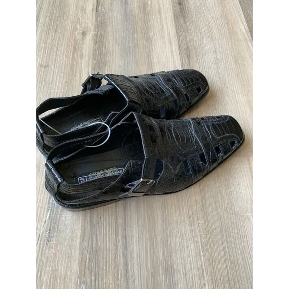 Stacy Adams Mens Black Crocodile Print Leather Sandals Shoes Sz 12m Fisherman