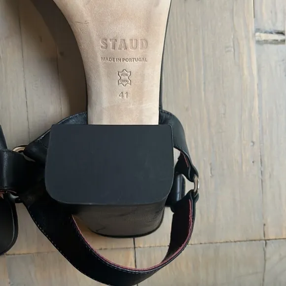 🆕Staud Betty Slingback Block Heel Sandal Leather Black 41
