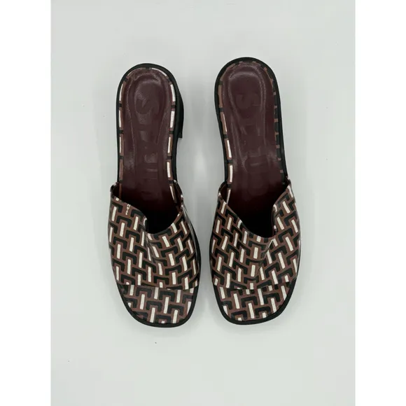 STAUD Geometric Print Block Heel Sandals - Women’s Size 10- Brown/Black/White