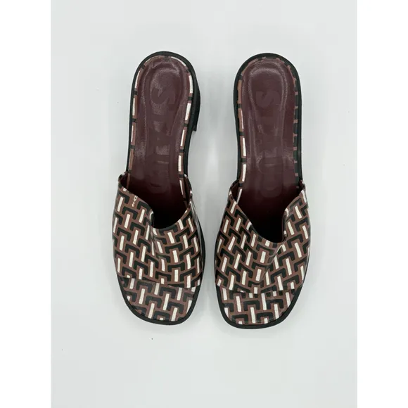 STAUD Geometric Print Block Heel Sandals - Women’s Size 10- Brown/Black/White