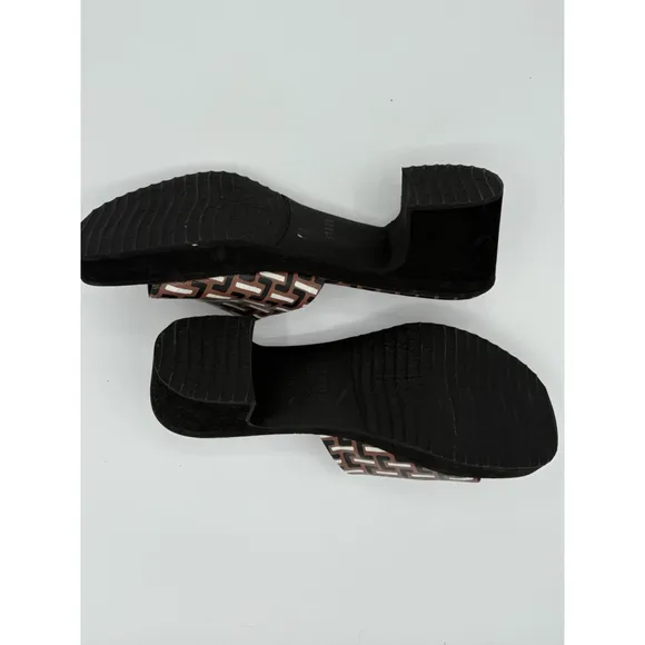 STAUD Geometric Print Block Heel Sandals - Women’s Size 10- Brown/Black/White