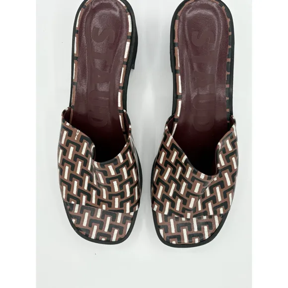 STAUD Geometric Print Block Heel Sandals - Women’s Size 10- Brown/Black/White