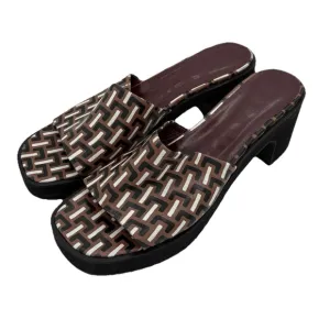 STAUD Geometric Print Block Heel Sandals - Women’s Size 10- Brown/Black/White