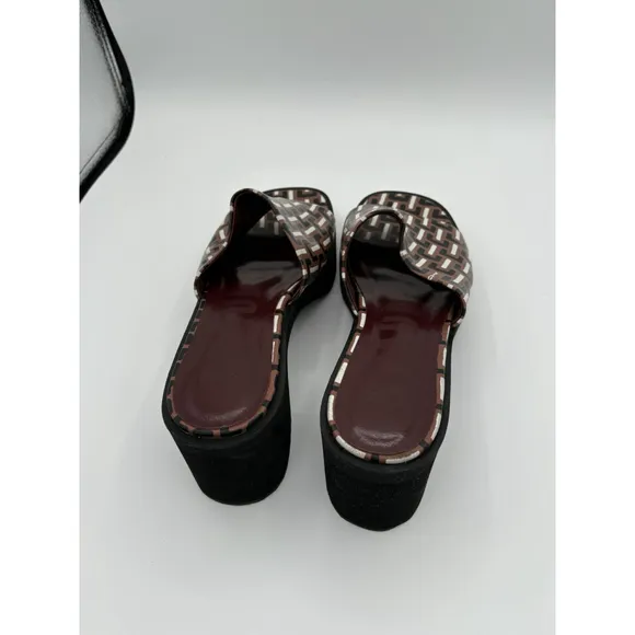 STAUD Geometric Print Block Heel Sandals - Women’s Size 10- Brown/Black/White