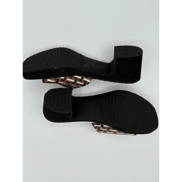 STAUD Geometric Print Block Heel Sandals - Women’s Size 10- Brown/Black/White