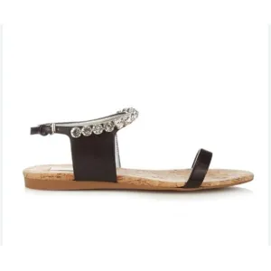 Stella McCartney Jodie Crystal Embellished Sandals Black Leather Cork Size 41