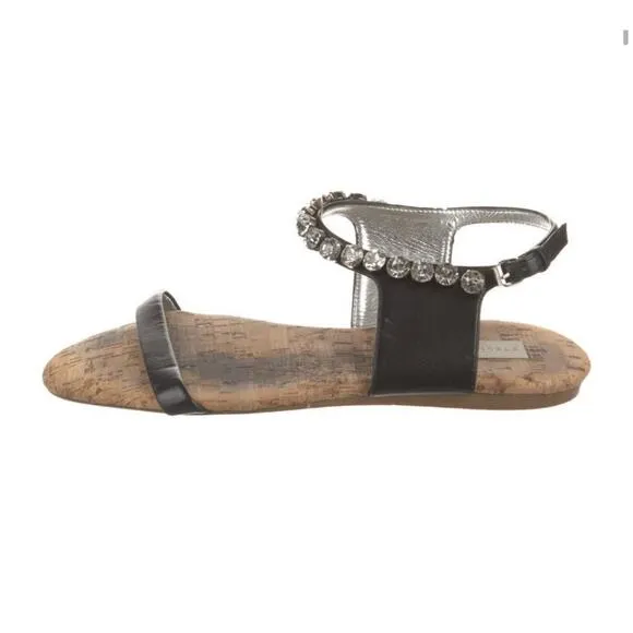 Stella McCartney Jodie Crystal Embellished Sandals Black Leather Cork Size 41