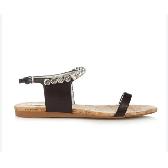 Stella McCartney Jodie Crystal Embellished Sandals Black Leather Cork Size 41