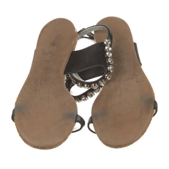 Stella McCartney Jodie Crystal Embellished Sandals Black Leather Cork Size 41