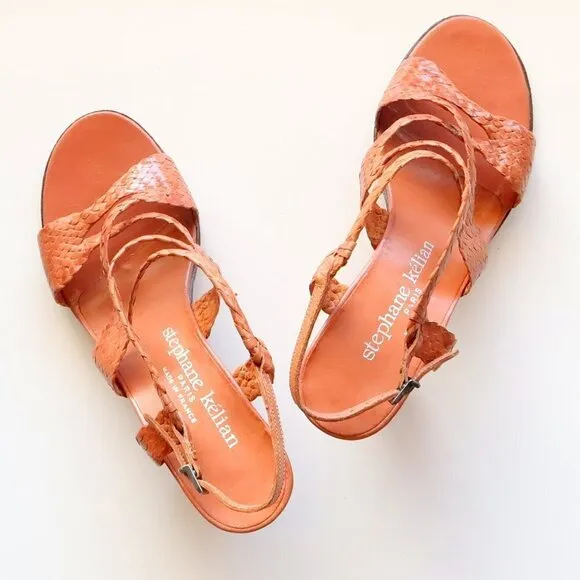 Stephane Kelian Woven Leather Strappy Mid Height Sturdy Heel Sling-back Sandals