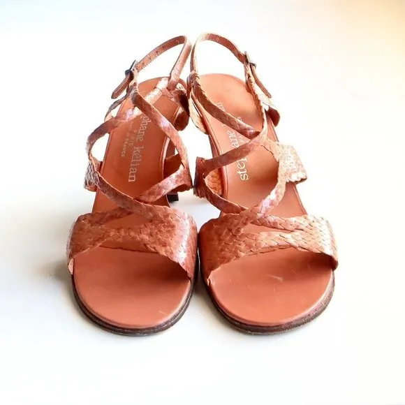 Stephane Kelian Woven Leather Strappy Mid Height Sturdy Heel Sling-back Sandals
