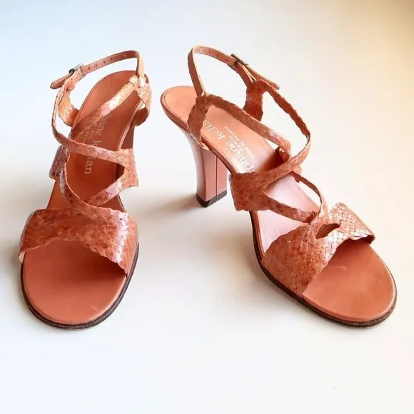 Stephane Kelian Woven Leather Strappy Mid Height Sturdy Heel Sling-back Sandals