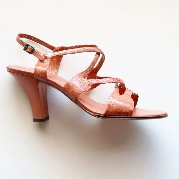 Stephane Kelian Woven Leather Strappy Mid Height Sturdy Heel Sling-back Sandals