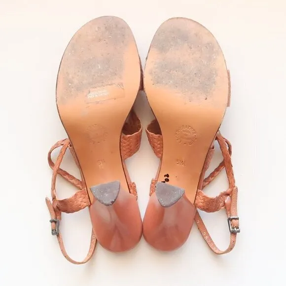 Stephane Kelian Woven Leather Strappy Mid Height Sturdy Heel Sling-back Sandals