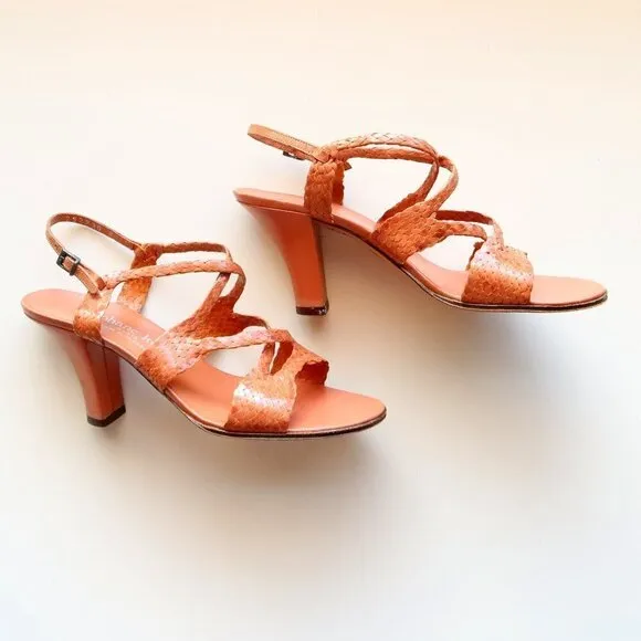 Stephane Kelian Woven Leather Strappy Mid Height Sturdy Heel Sling-back Sandals
