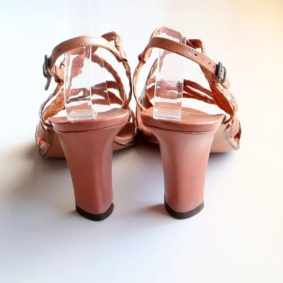 Stephane Kelian Woven Leather Strappy Mid Height Sturdy Heel Sling-back Sandals