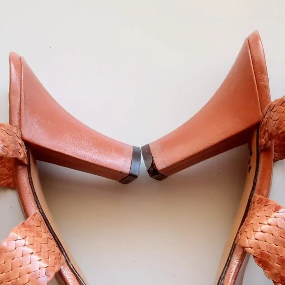 Stephane Kelian Woven Leather Strappy Mid Height Sturdy Heel Sling-back Sandals