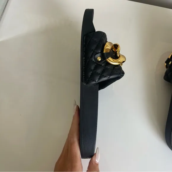 Steve Madden Black &amp; Gold Chain Sandals