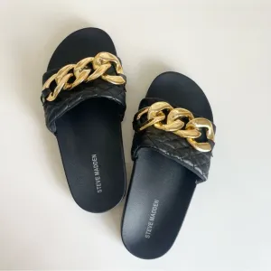Steve Madden Black &amp; Gold Chain Sandals