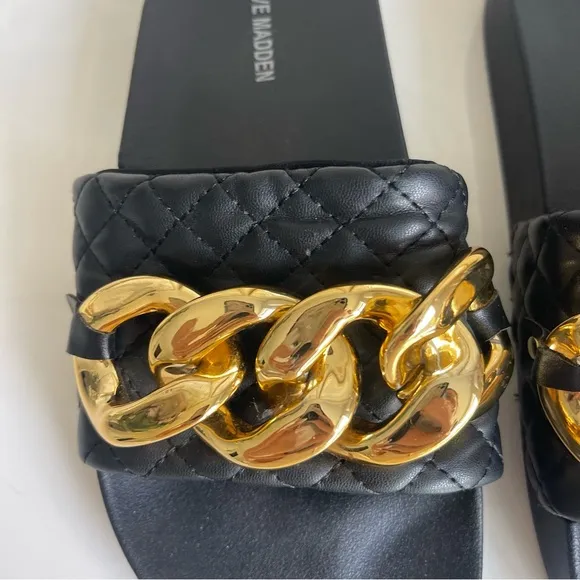Steve Madden Black &amp; Gold Chain Sandals