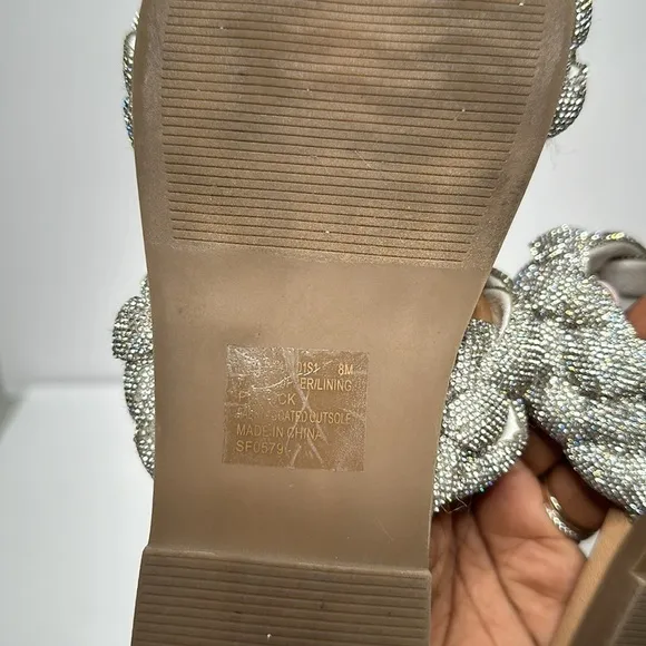 Steve Madden Dolay Silver Sparkly Gem Stone Bling Rope Slip On Flat Sandals Sz 8