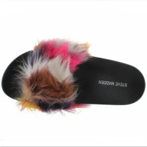 Steve Madden faux fur slides sandals shoes Steve Madden sandals rainbow fur