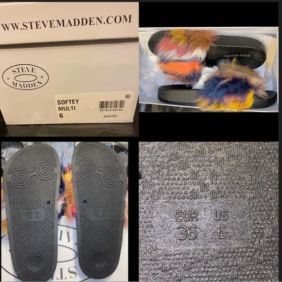 Steve Madden faux fur slides sandals shoes Steve Madden sandals rainbow fur