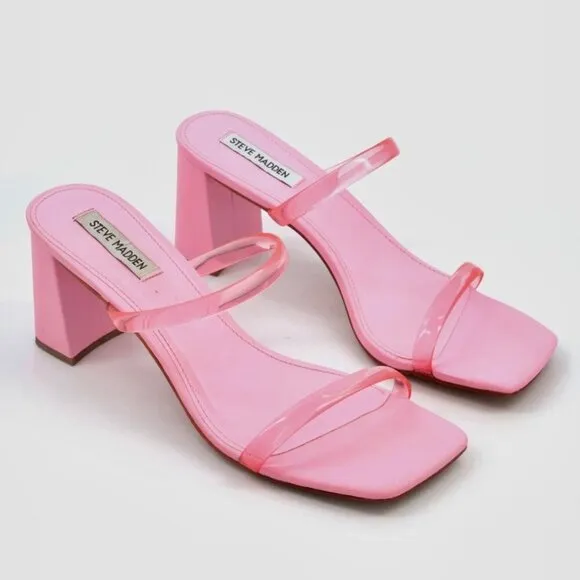 STEVE MADDEN LILAH Women's Block Heel Slide Dress Sandals Double Strap Pink
