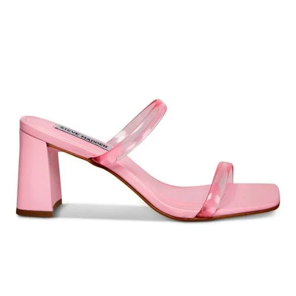 STEVE MADDEN LILAH Women's Block Heel Slide Dress Sandals Double Strap Pink