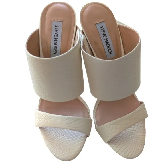 Steve Madden Mallory White Snake Embossed Heeled Mules Size 7