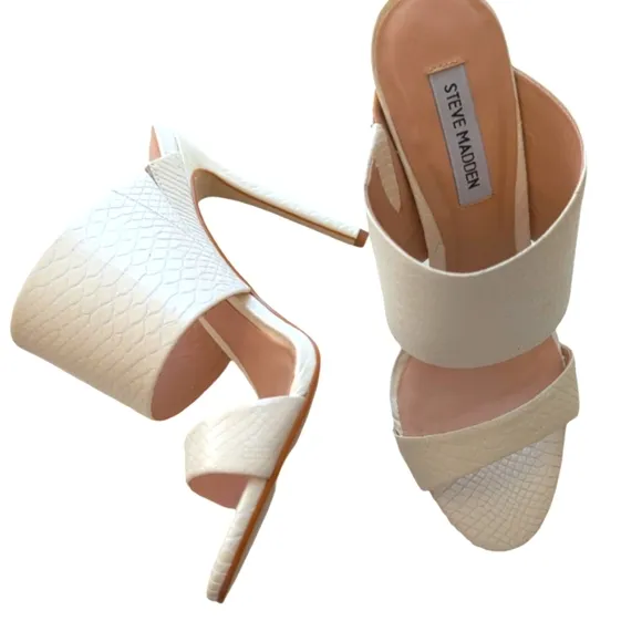 Steve Madden Mallory White Snake Embossed Heeled Mules Size 7
