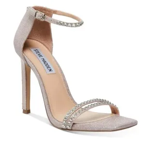 STEVE MADDEN Pink Glitter Rhinestone Padded Collette Square Toe Stiletto Sandals
