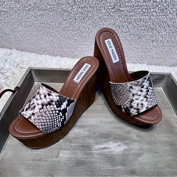 Steve Madden Sandra Natural Snake Chunky Platform Leather Sandals Women’s 8, NIB