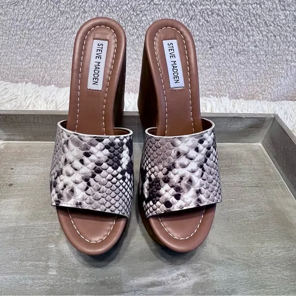 Steve Madden Sandra Natural Snake Chunky Platform Leather Sandals Women’s 8, NIB