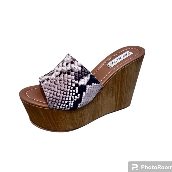 Steve Madden Sandra Natural Snake Chunky Platform Leather Sandals Women’s 8, NIB